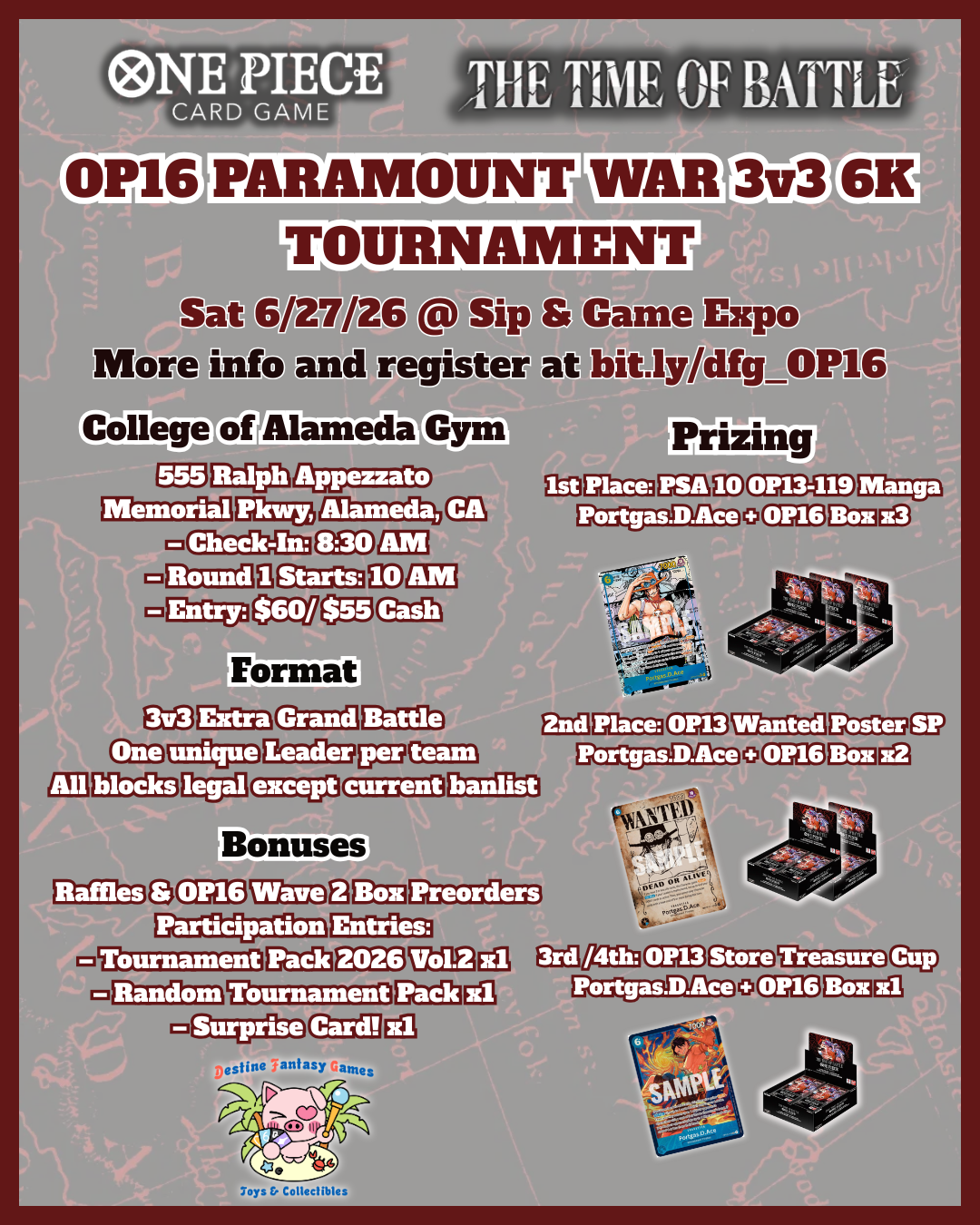 One Piece TCG OP16 Paramount War EGB 3v3 6K Marines & Warlords VS Luffy & Allies!(Full Team's Ticket) (Please Read and Understand Rules)